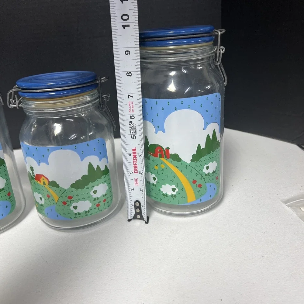 Lot Of 3 Anchor Hocking 1982 Nina Blue Country Farm Storage Jars Excellent Shape